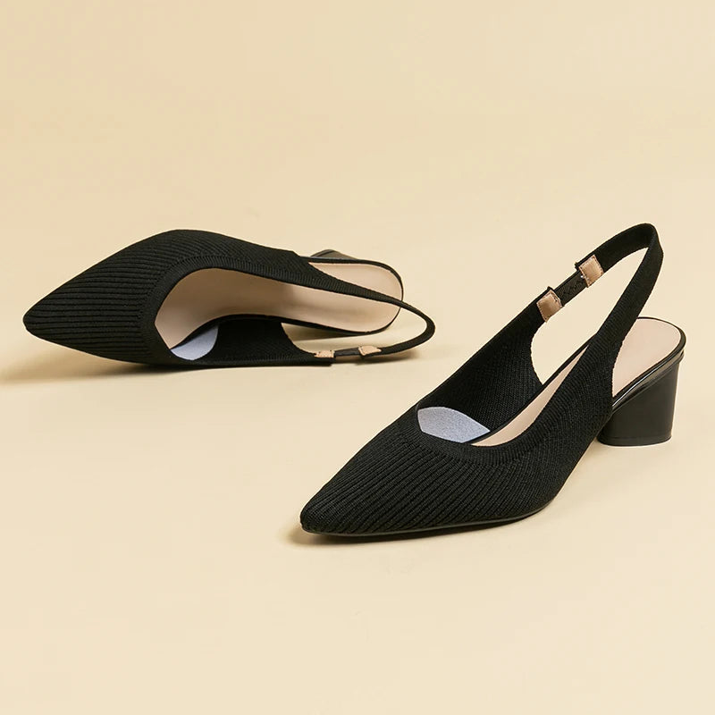 Women's Black Breathable Knit Slingback Heels Corvine
