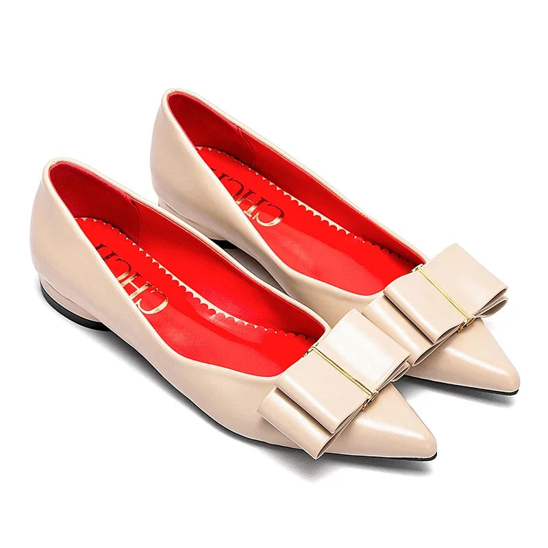 Women's Black Pointed Bow Ballet Flats Corvine