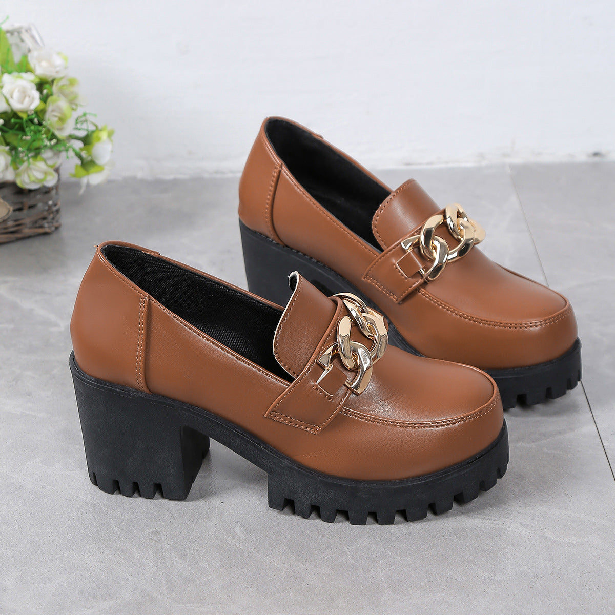 Women's Chunky Leather Platform Loafers Corvine