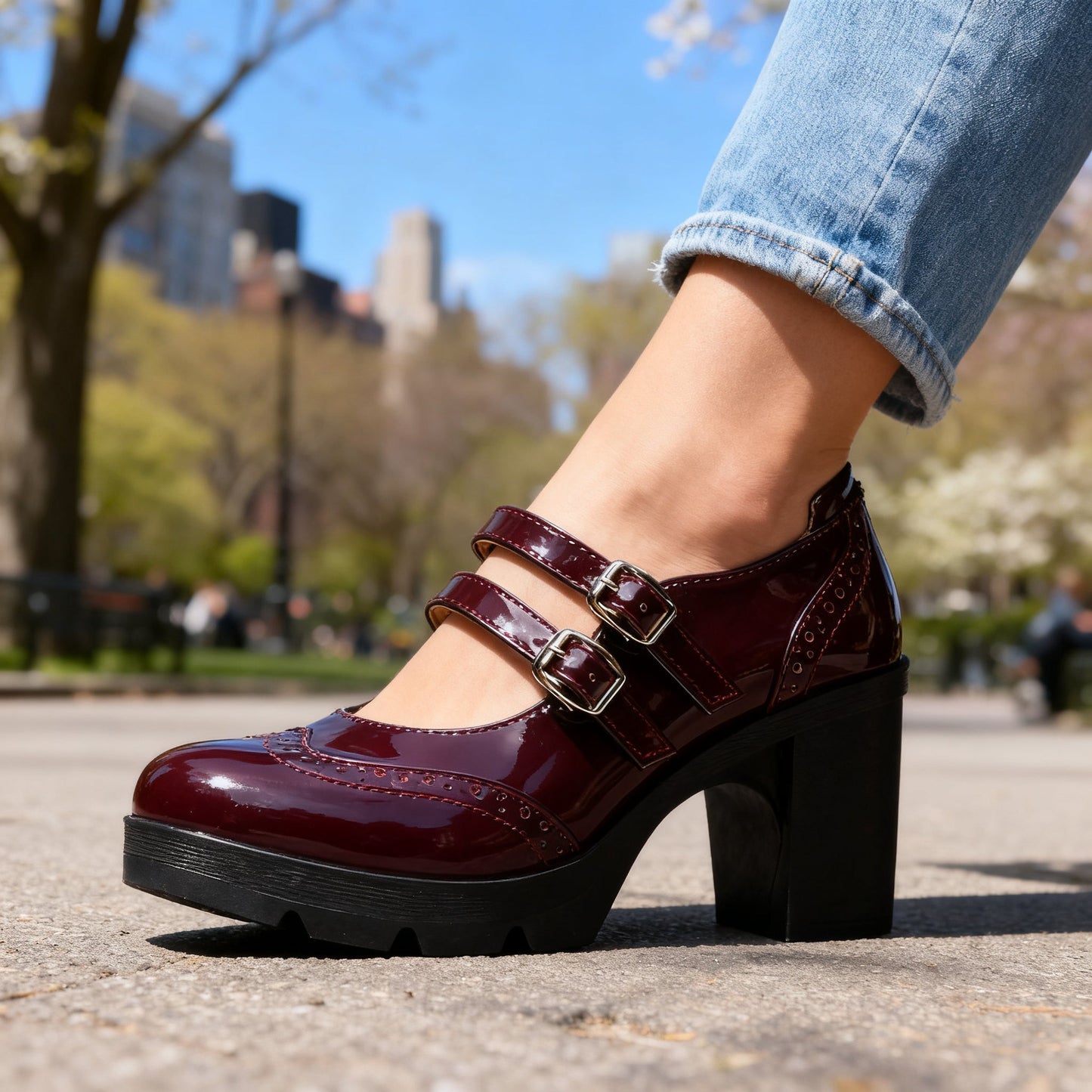 Women's Patent Leather Brogue Heels Corvine