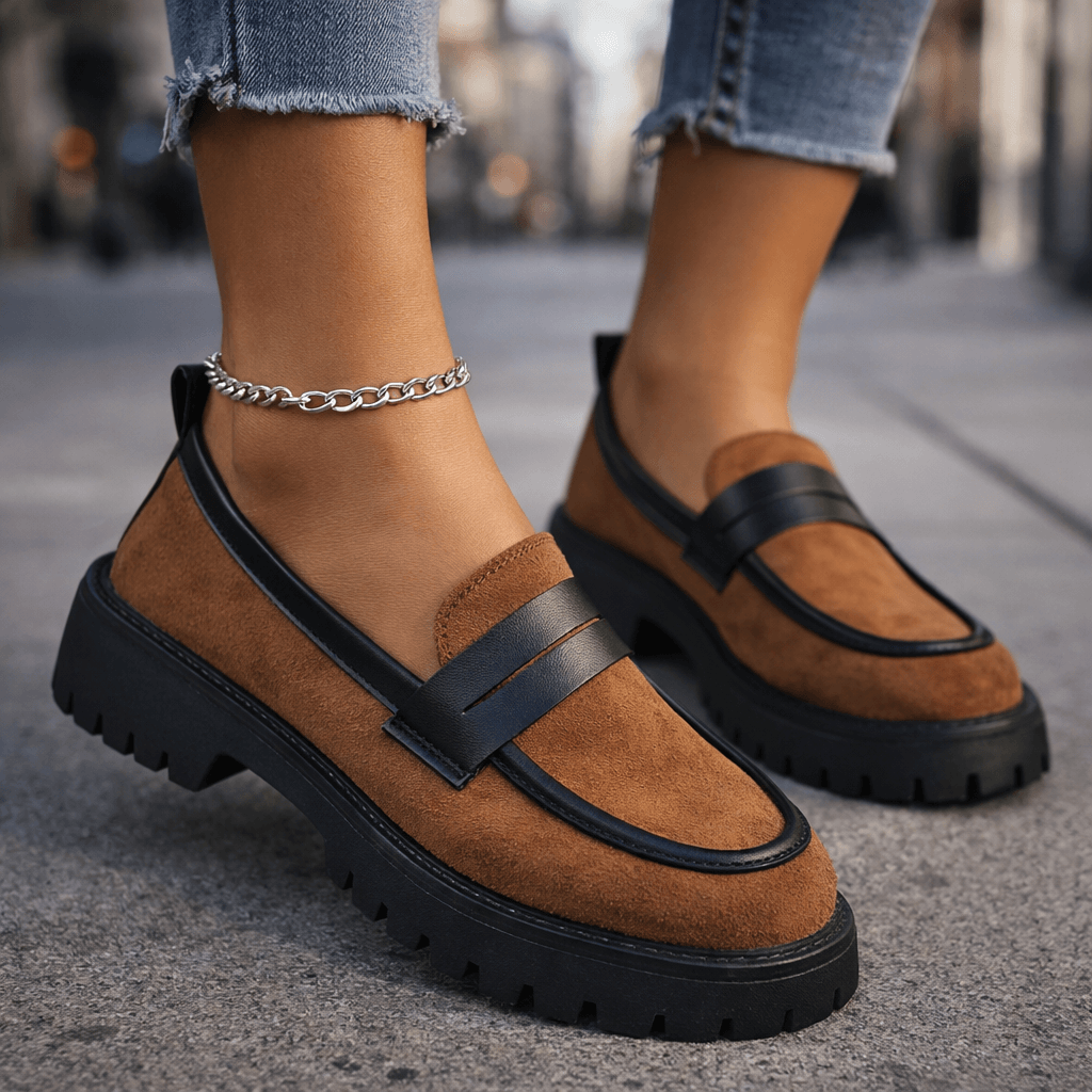 Women's Suede Leopard Platform Loafers | Chunky Slip-On Dress Shoes