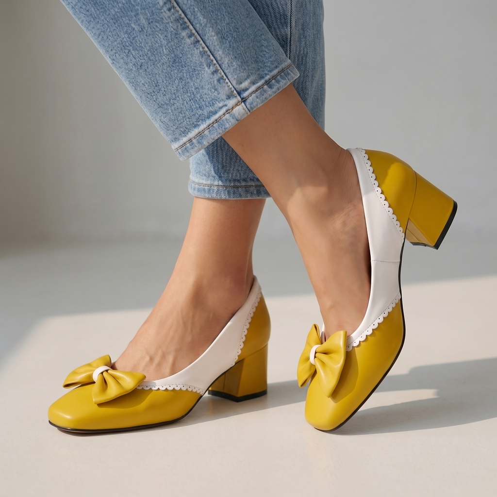 Women's Synthetic Bow Detail Block Heel Shoes Corvine