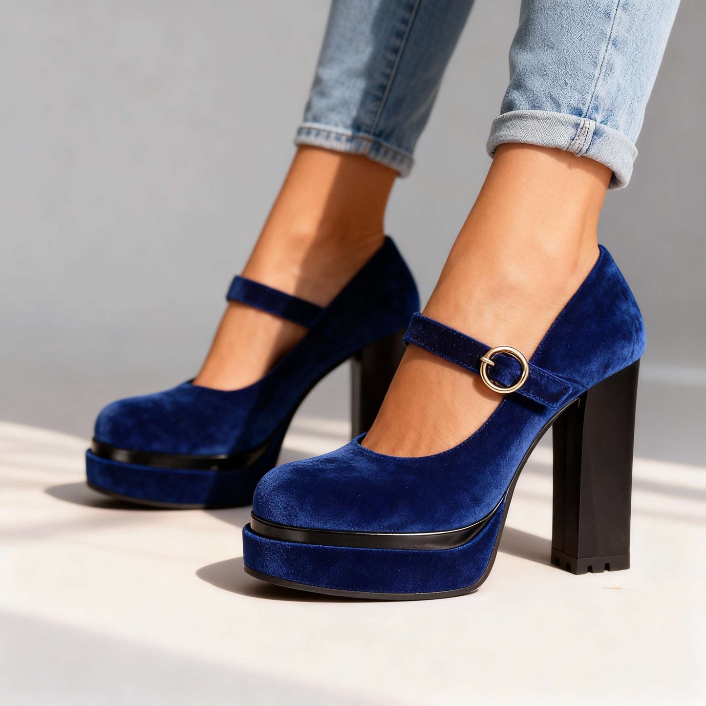 Women's Velvet Block Heel Shoes Corvine