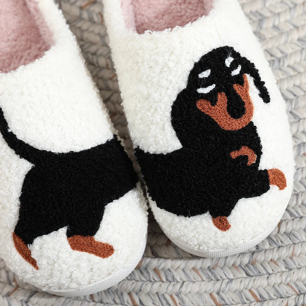 Unisex Plush Dachshund Closed Toe Slippers Corvine