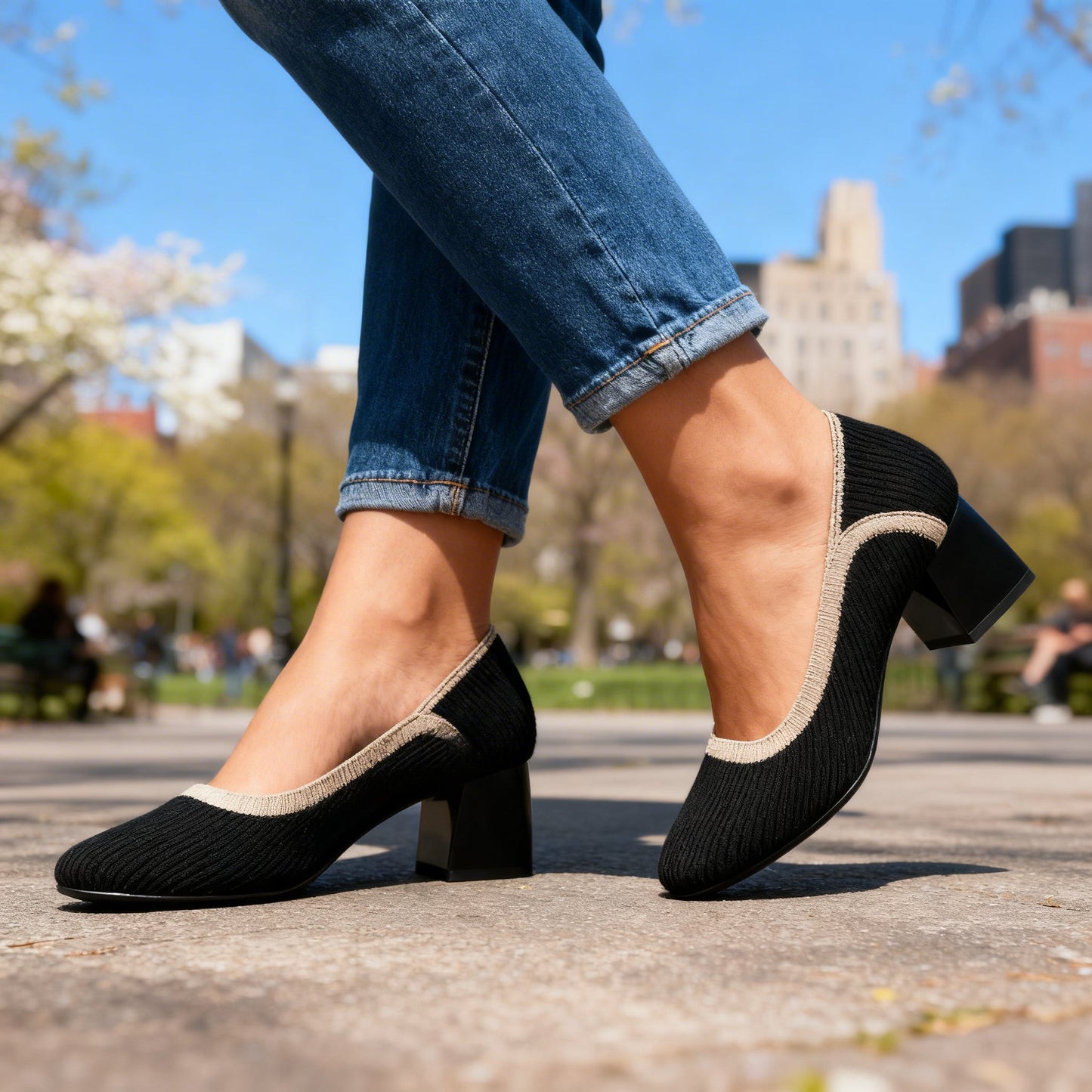 Women's Black Block Heel Pumps Corvine