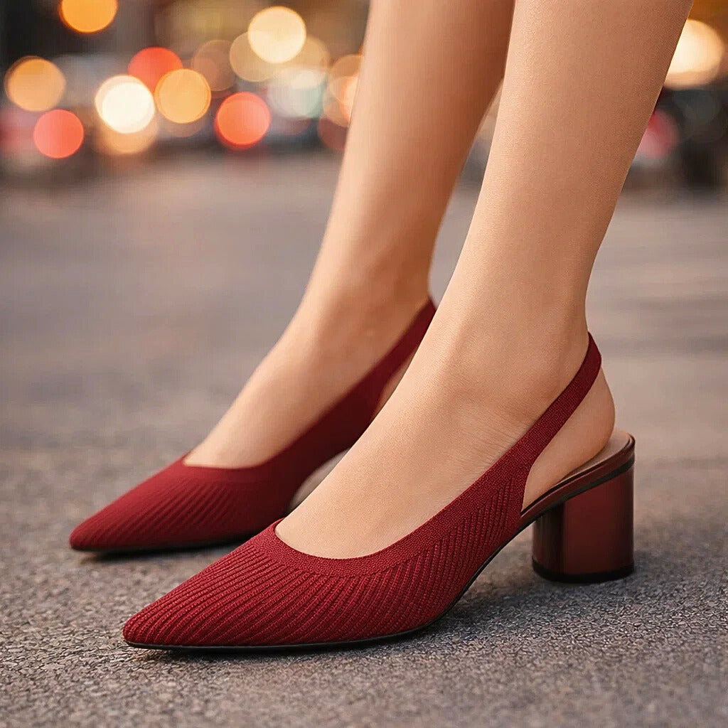Women's Black Breathable Knit Slingback Heels Corvine