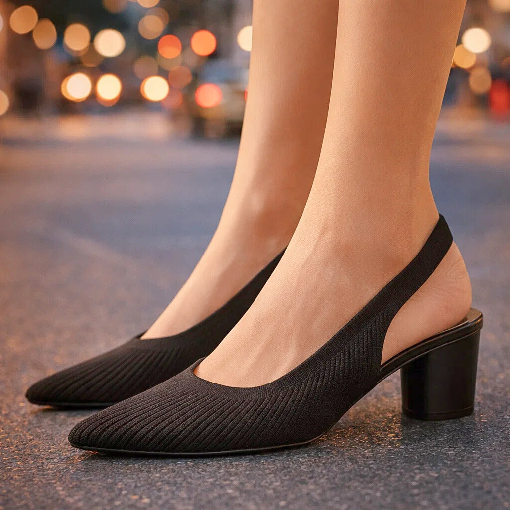 Women's Black Breathable Knit Slingback Heels Corvine