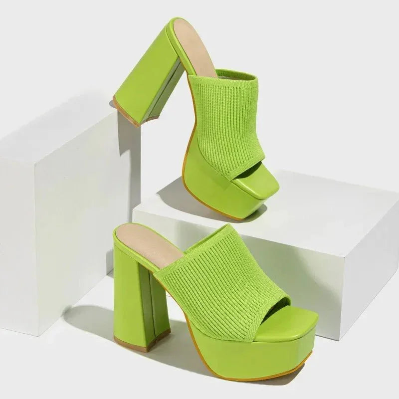 Women's Black Chunky Platform Block Heels Corvine