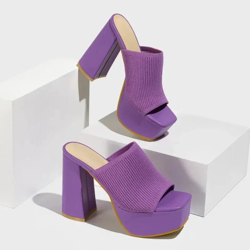 Women's Black Chunky Platform Block Heels Corvine