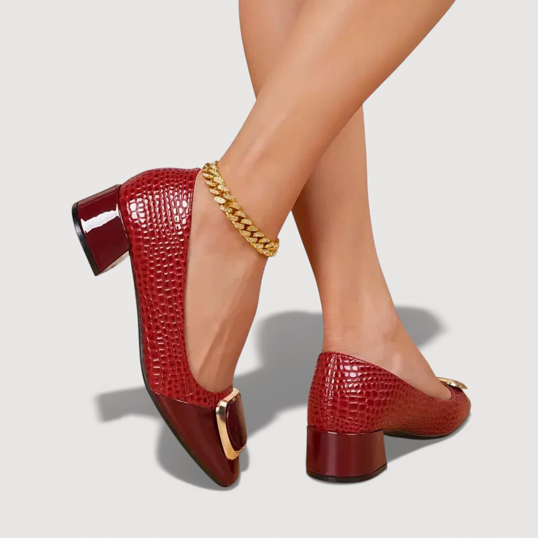 Women's Black Croc-Embossed Leather Block Heels Corvine