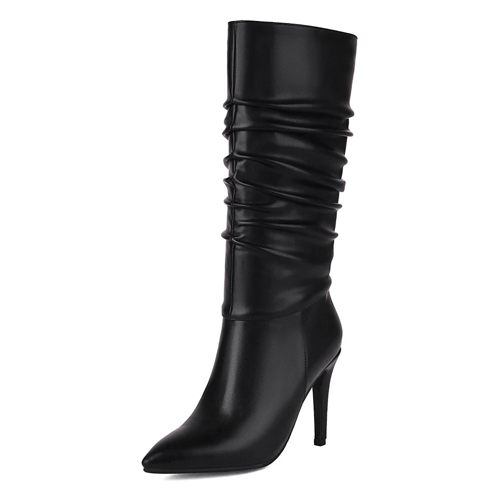 Women's Black Faux Leather Heeled Boots Corvine