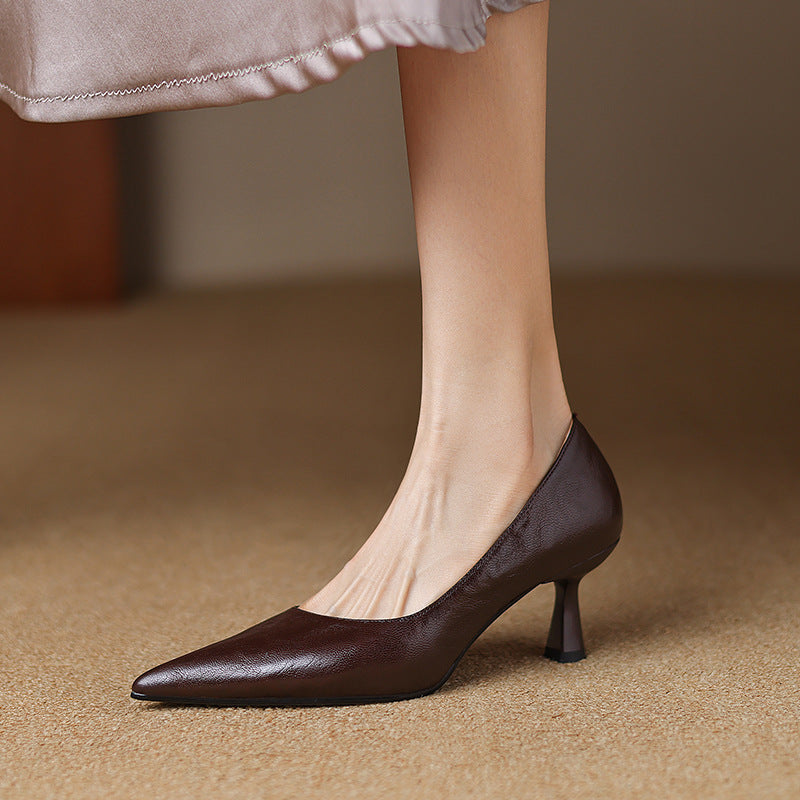 Women's Black Lambskin Pointed-Toe Pumps Corvine