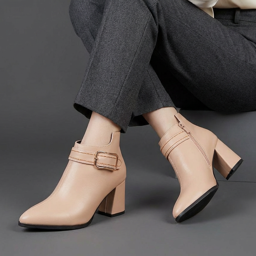 Women's Black Leather Ankle Boots Corvine