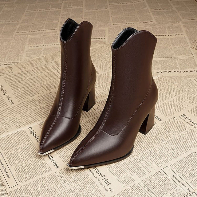 Women's Black Leather Chrome Tip Boots Corvine