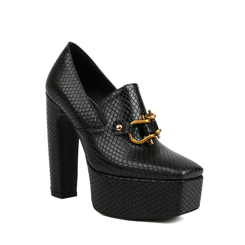 Women's Black Leather Platform Heels Corvine