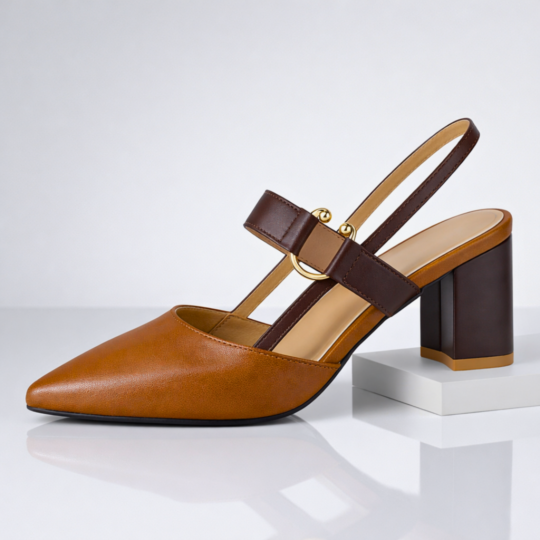 Women's Black Leather Slingback Heels Corvine