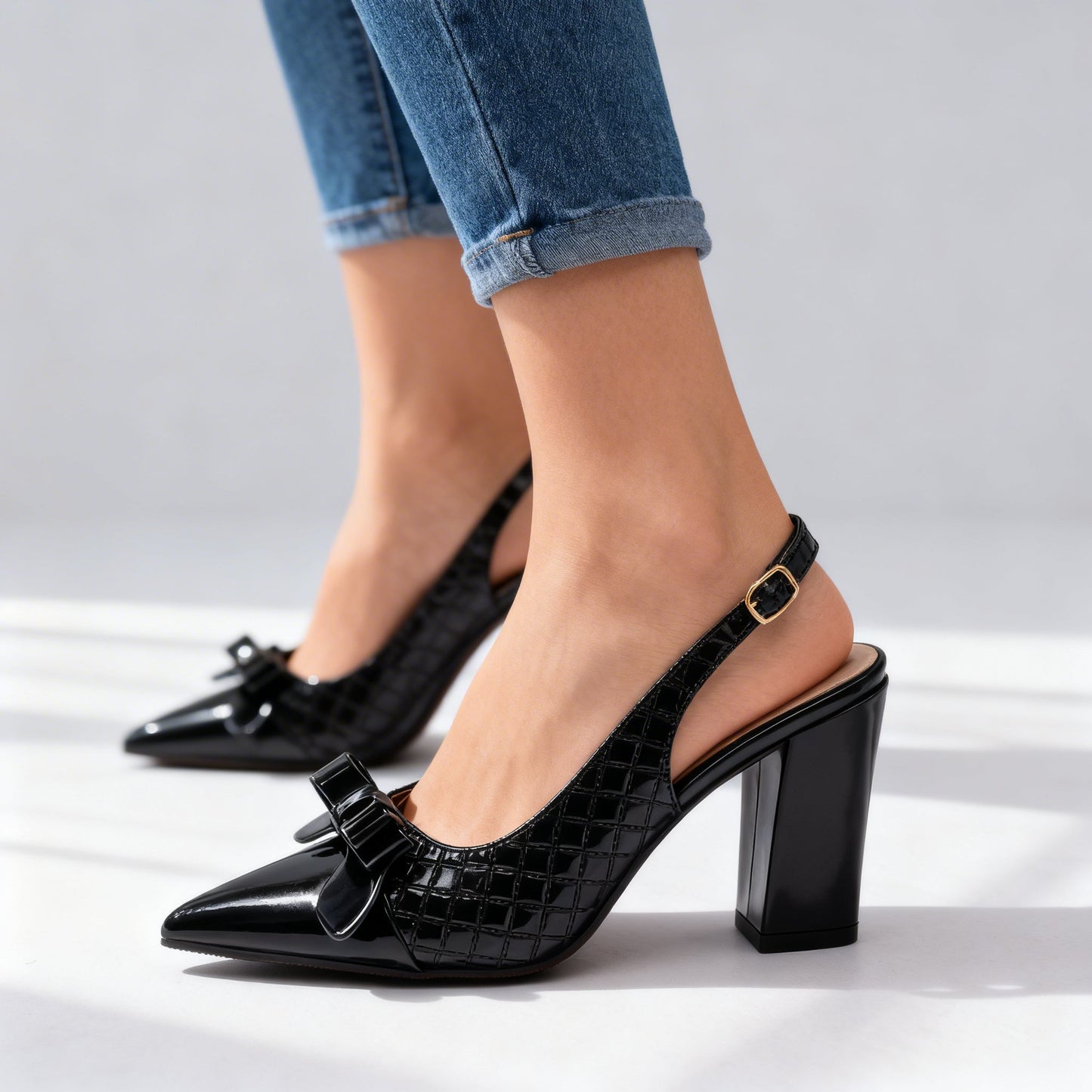 Women's Black Patent Bow Heels Corvine