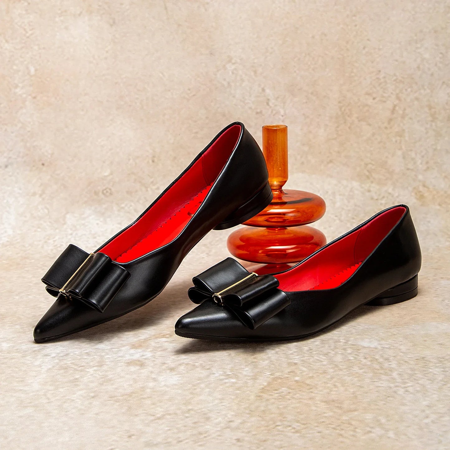 Women's Black Pointed Bow Ballet Flats Corvine
