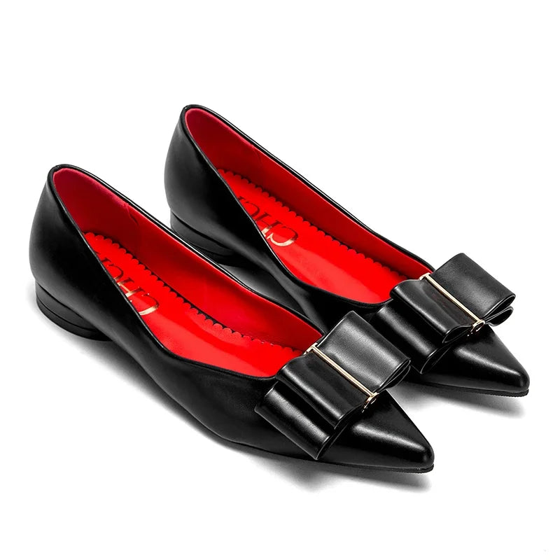 Women's Black Pointed Bow Ballet Flats Corvine