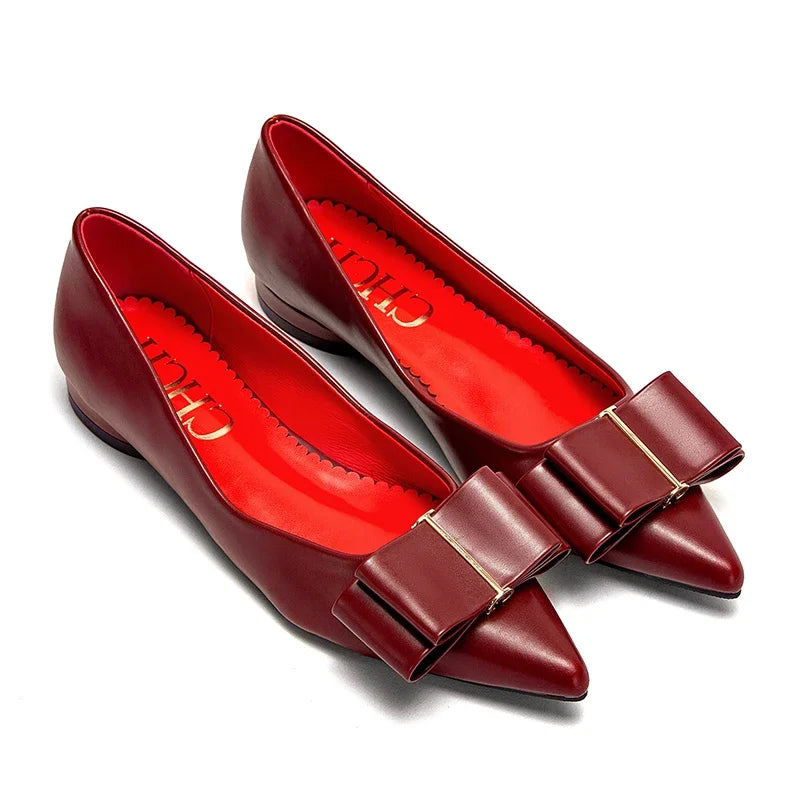 Women's Black Pointed Bow Ballet Flats Corvine