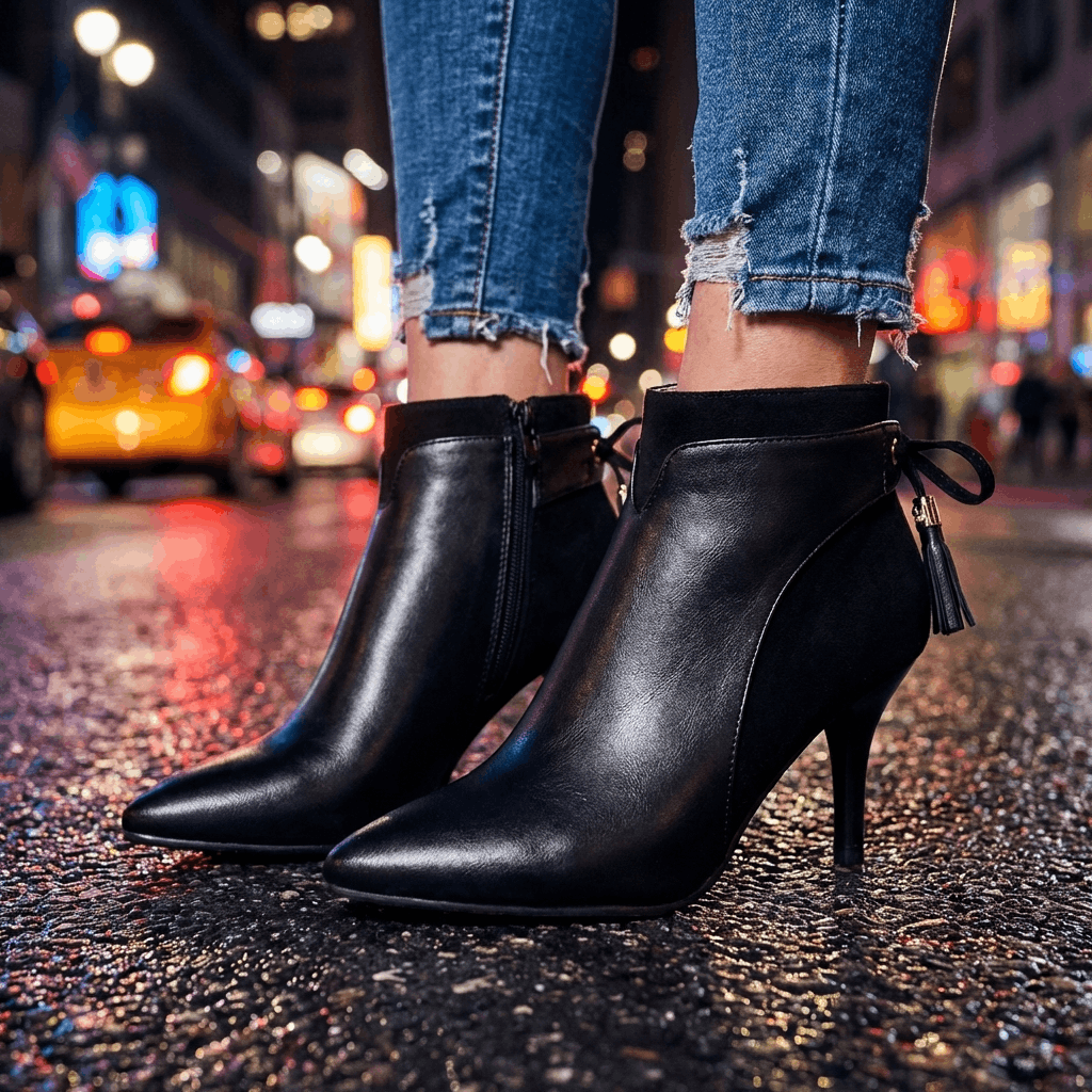Women's Black Vegan Leather Ankle Boots Corvine