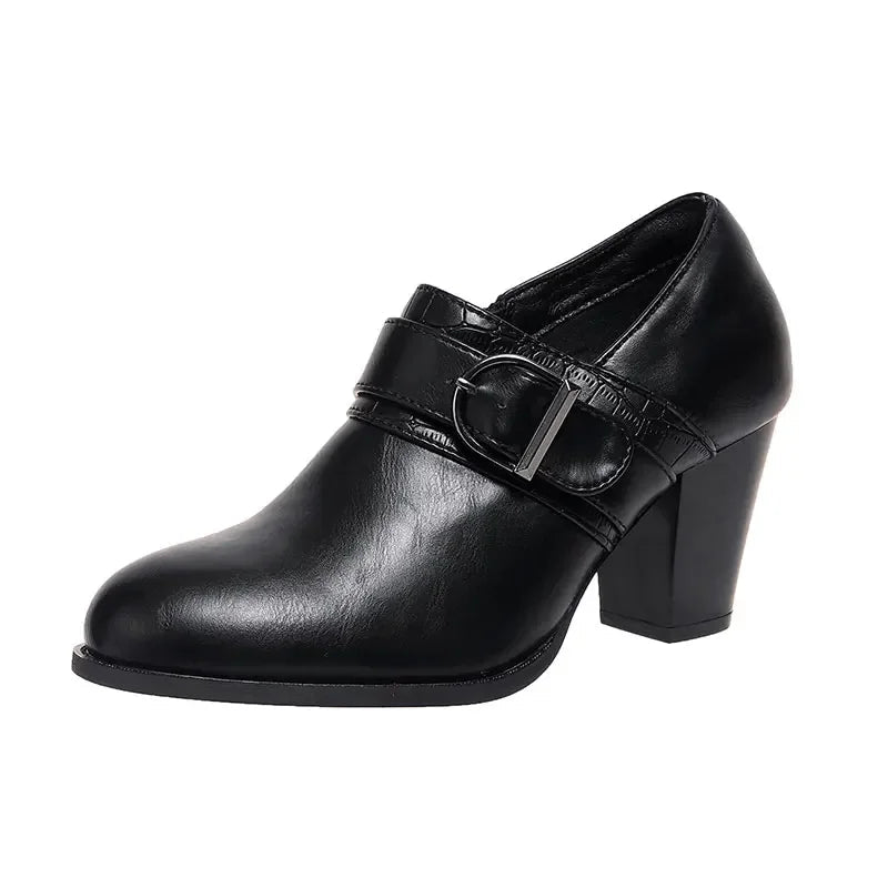 Women's Black Vegan Leather Buckle Boots Corvine