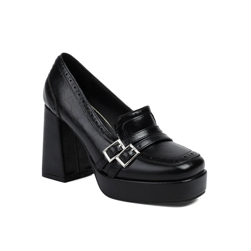 Women's Black Vegan Leather Platform Heels Corvine