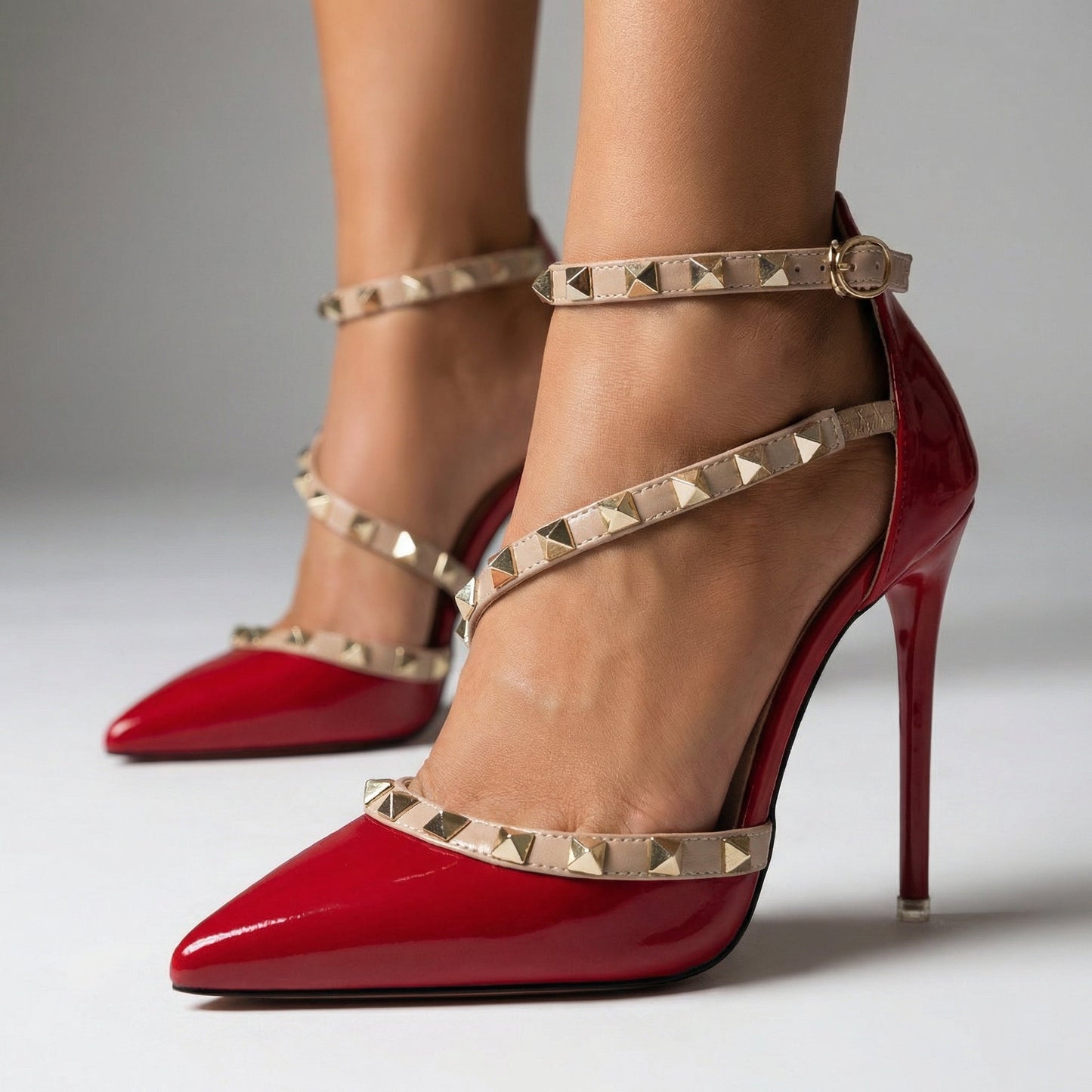 Women's Black Vegan Leather Studded Pumps Corvine