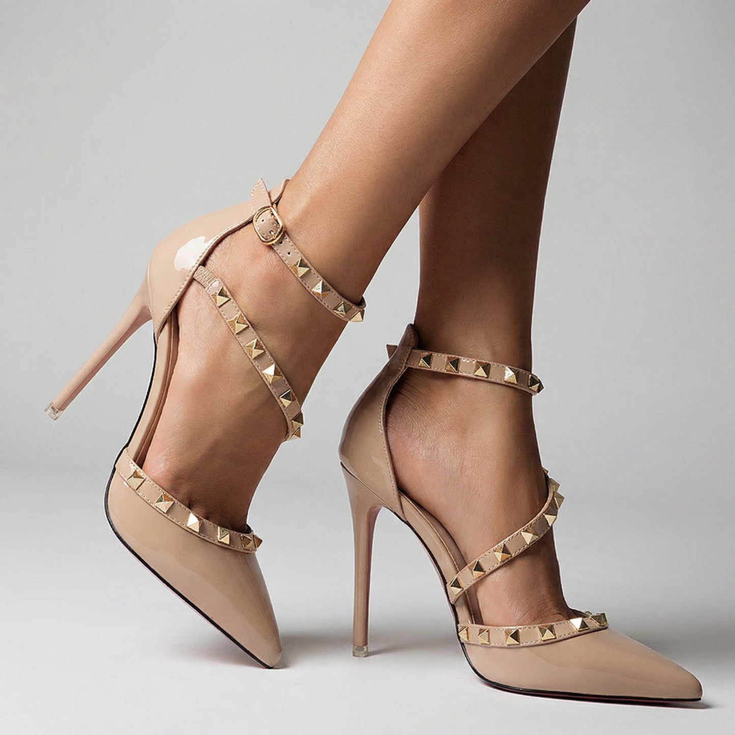 Women's Black Vegan Leather Studded Pumps Corvine