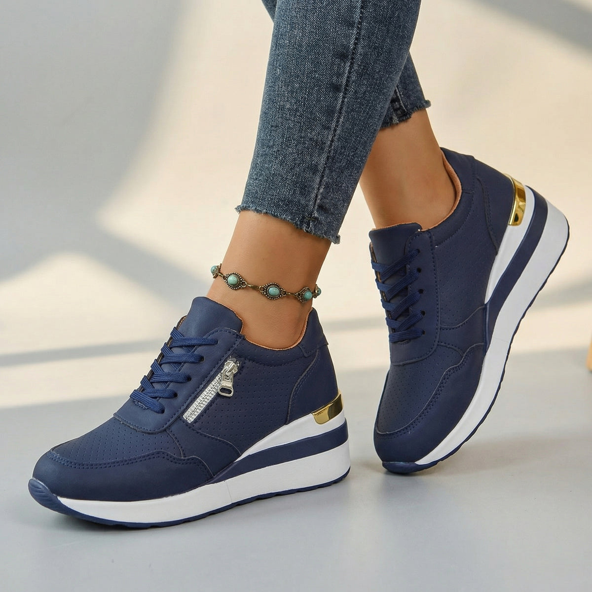 Women's Black Wedge Trainers Corvine