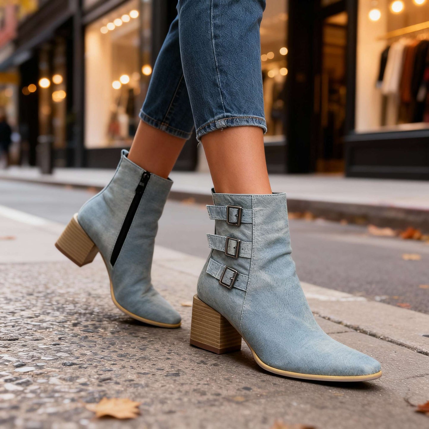 Women's Block Heel Triple Buckle Boots Corvine