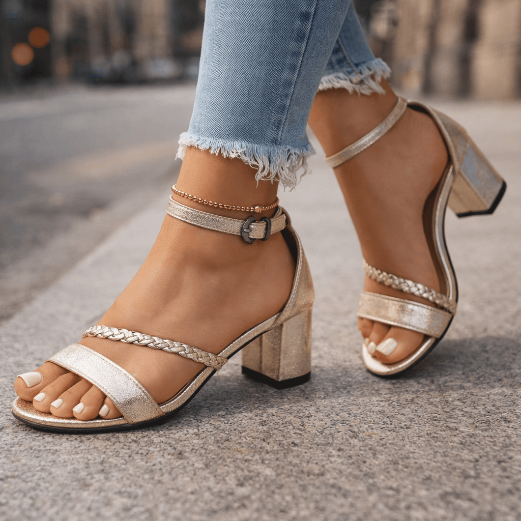 Women's Braided Strap Block Heel Sandals Corvine