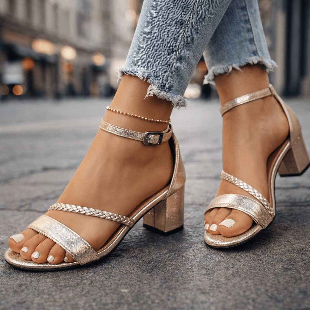 Women's Braided Strap Block Heel Sandals Corvine