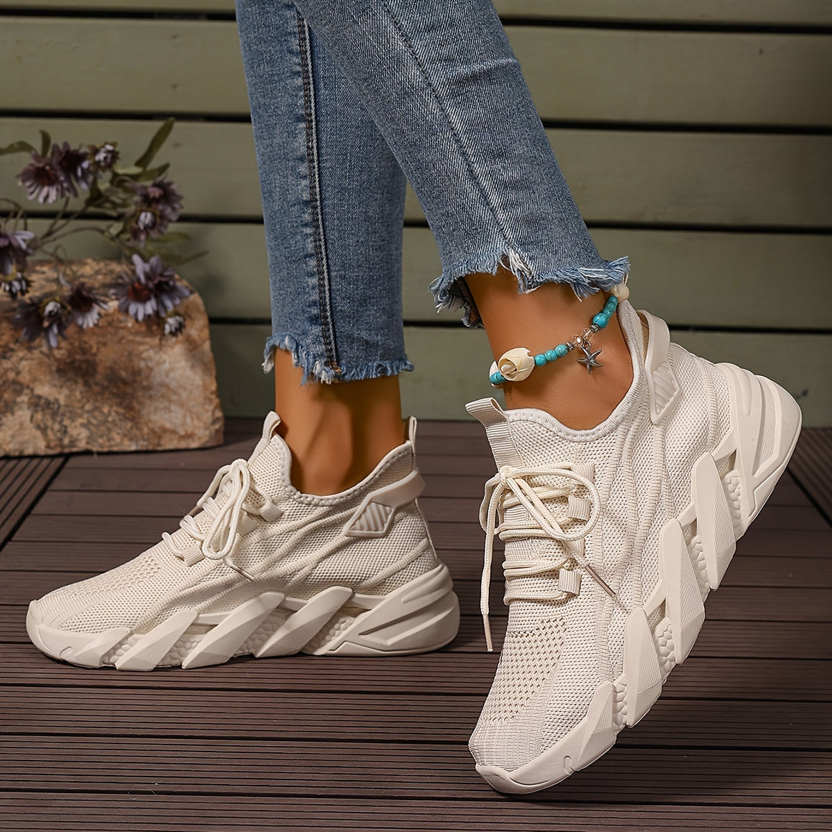 Women's Breathable Knit Platform Walking Shoes Corvine