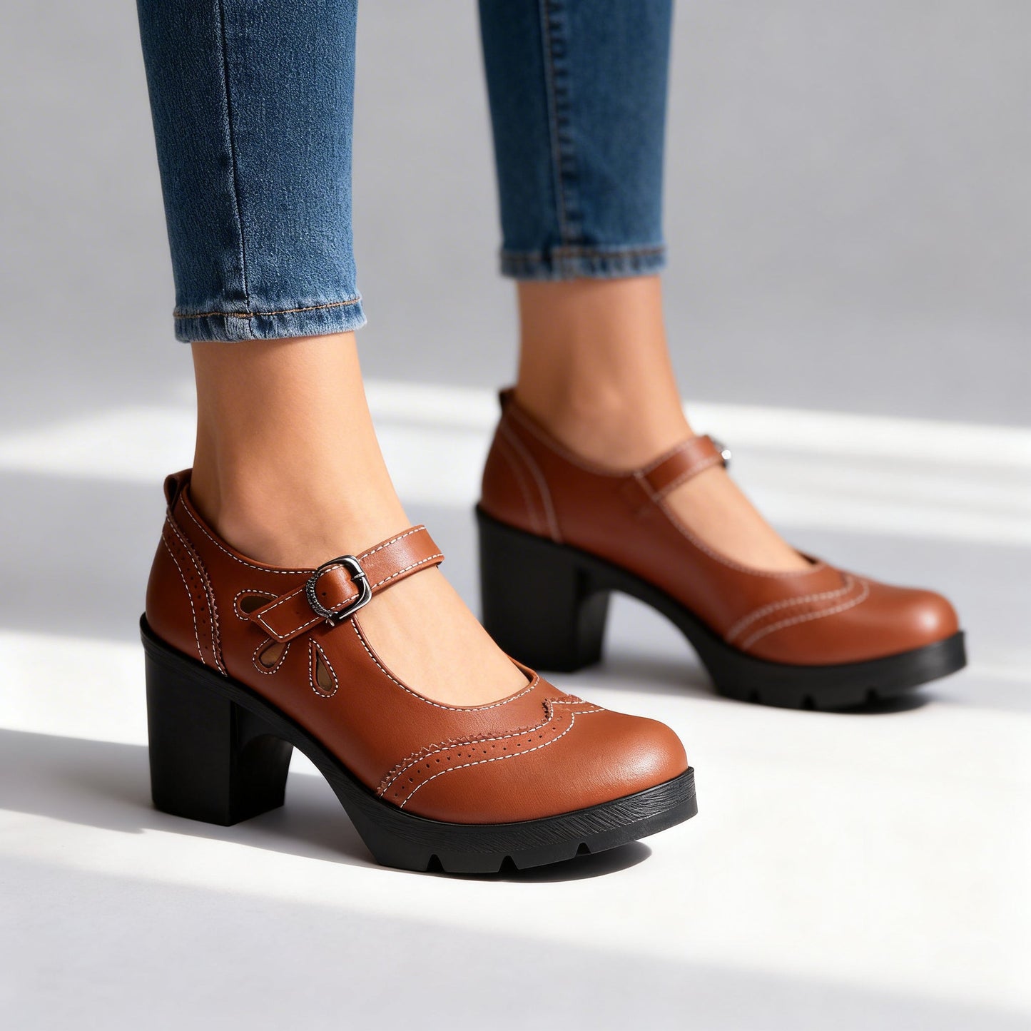 Women's Brogue Leather Platform Loafers Corvine