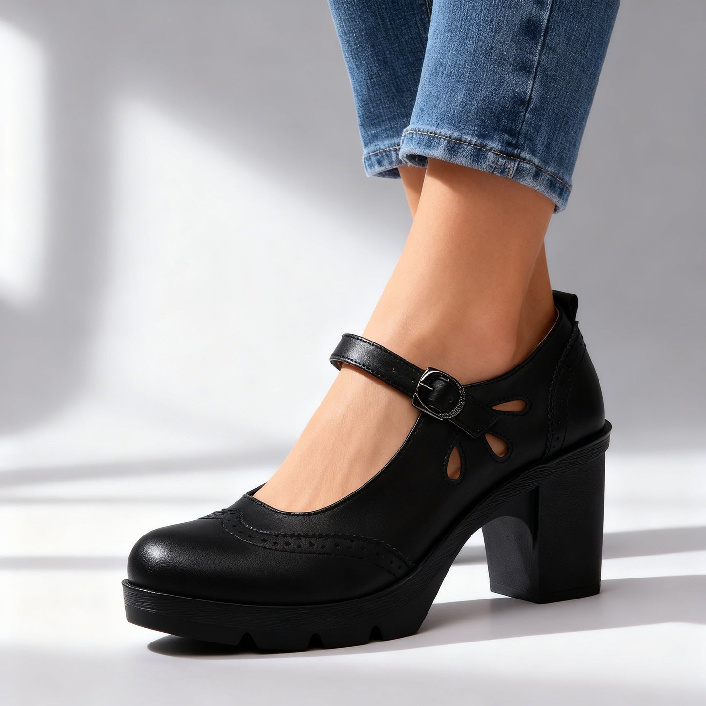 Women's Brogue Leather Platform Loafers Corvine