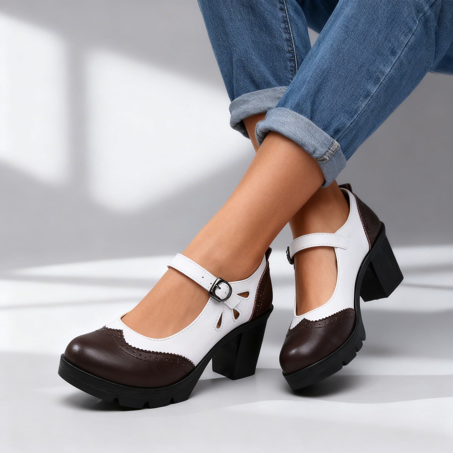 Women's Brogue Leather Platform Loafers Corvine