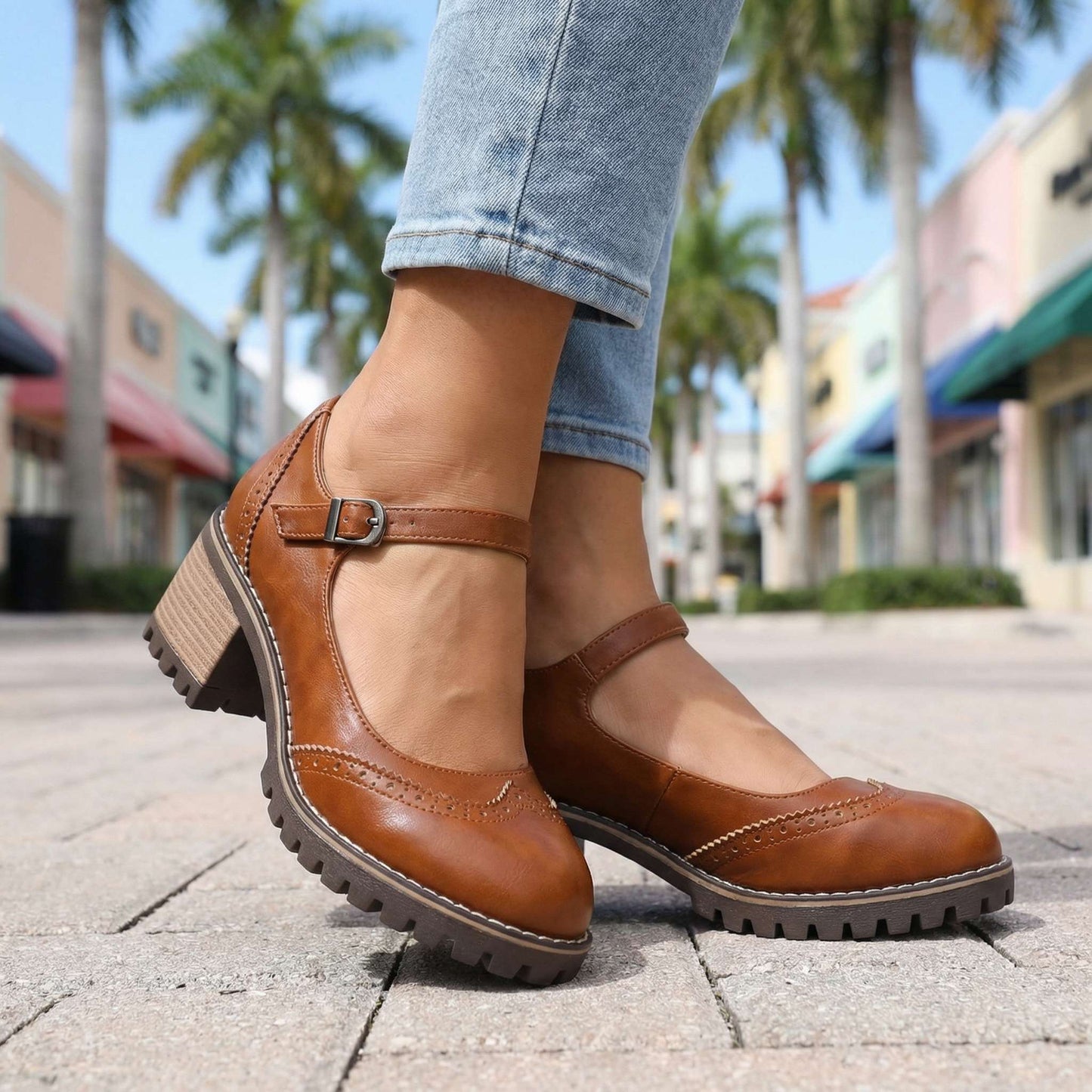 Women's Chic Brogue Design Chunky Heels Corvine