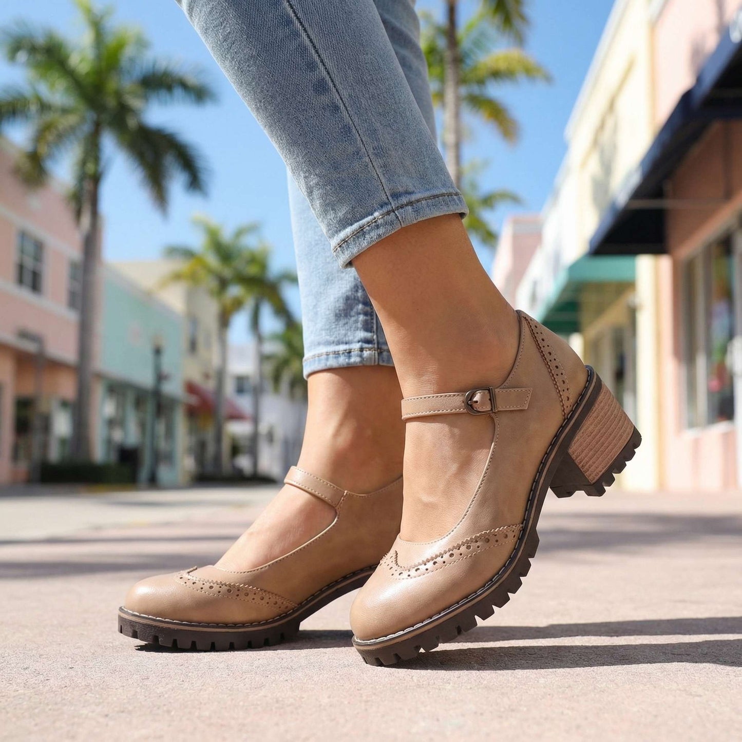 Women's Chic Brogue Design Chunky Heels Corvine