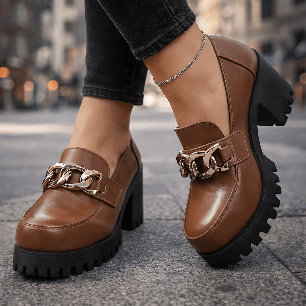 Women's Chunky Leather Platform Loafers Corvine
