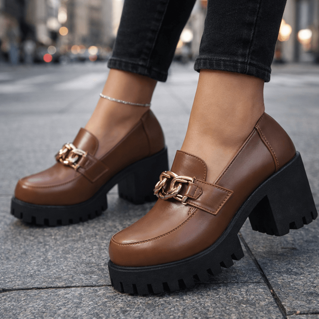 Women's Chunky Leather Platform Loafers Corvine