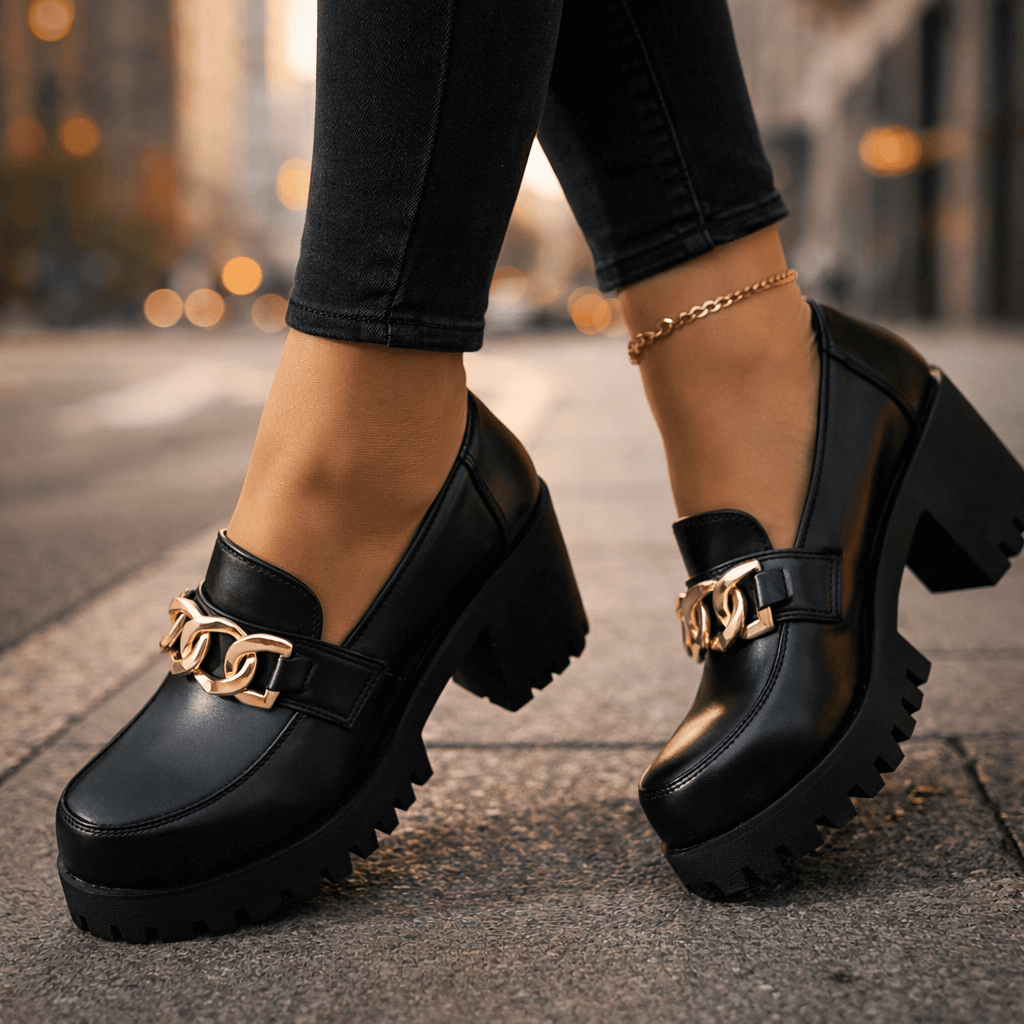 Women's Chunky Leather Platform Loafers Corvine
