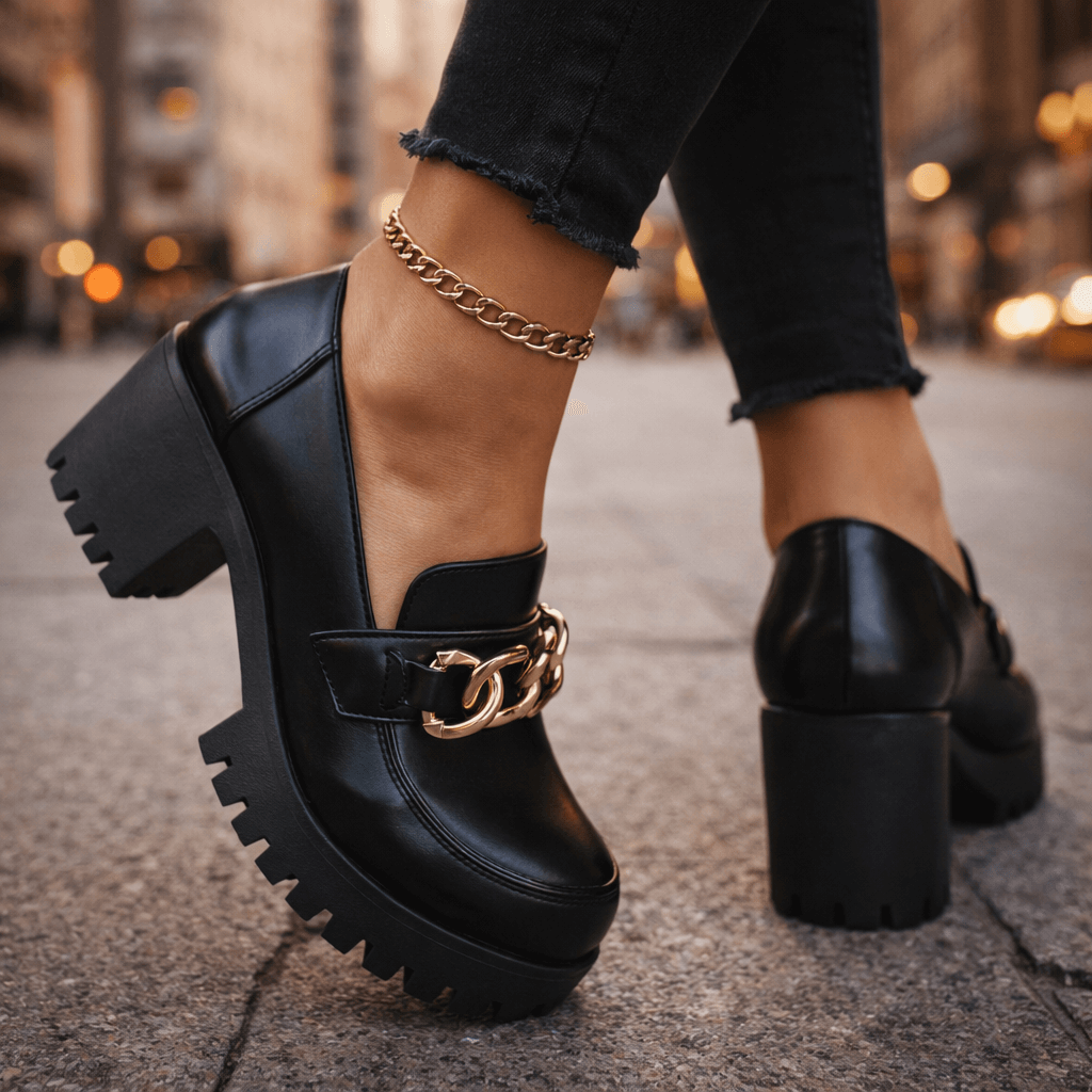 Women's Chunky Leather Platform Loafers Corvine