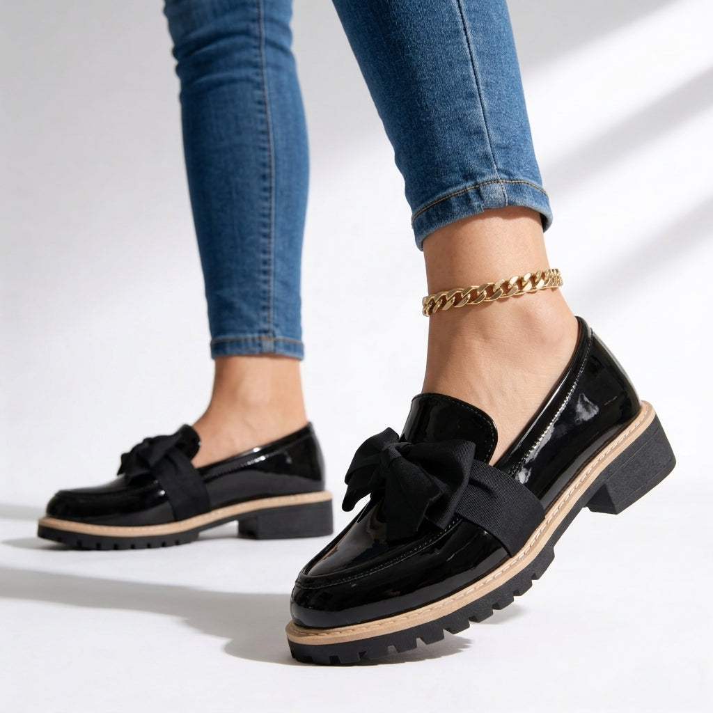 Women's Chunky Patent Bow Loafers Corvine