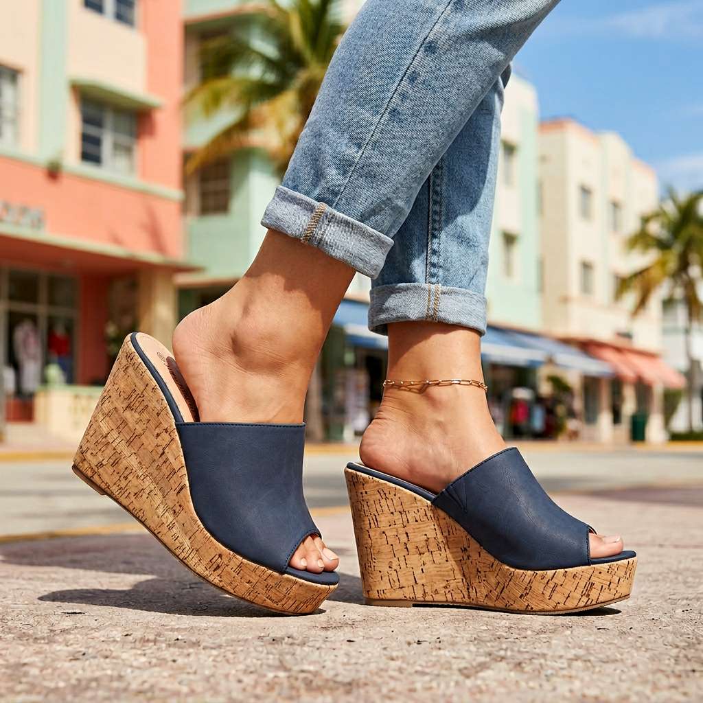 Women's Comfortable Cork Wedge Heels Corvine