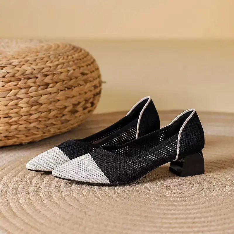 Women's Cotton Knit Block Heel Shoes Corvine
