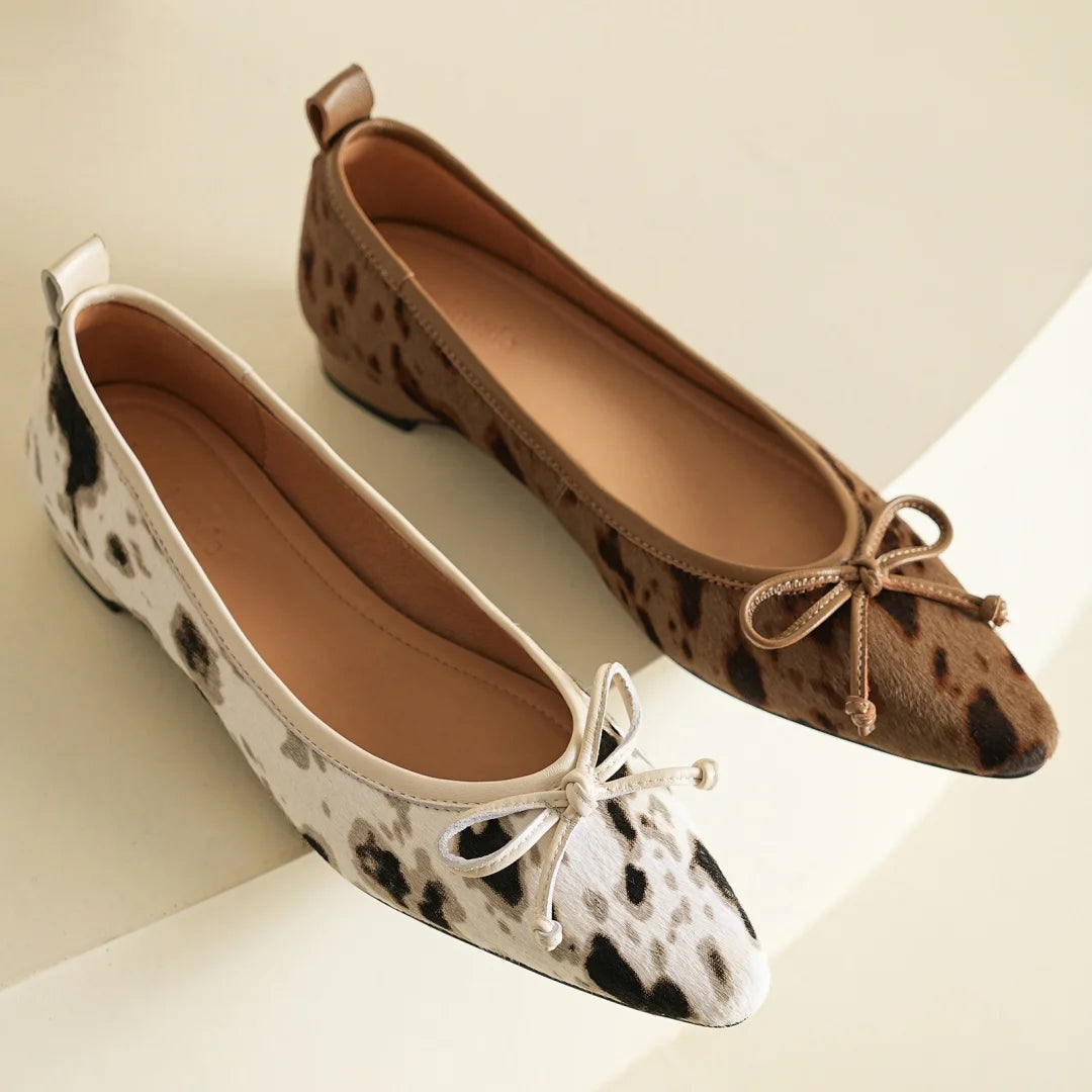 Women's Cow Print Faux Fur Flats Corvine