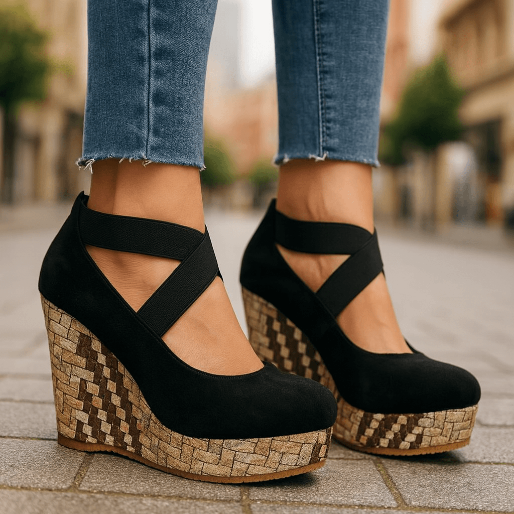 Women's Crisscross Elastic Strap Wedge Heels Corvine
