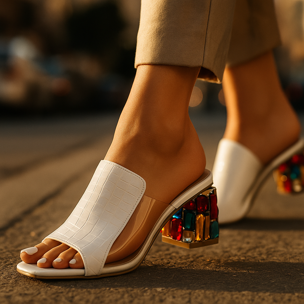 Women's Croc-Embossed Block Heel Sandals Corvine