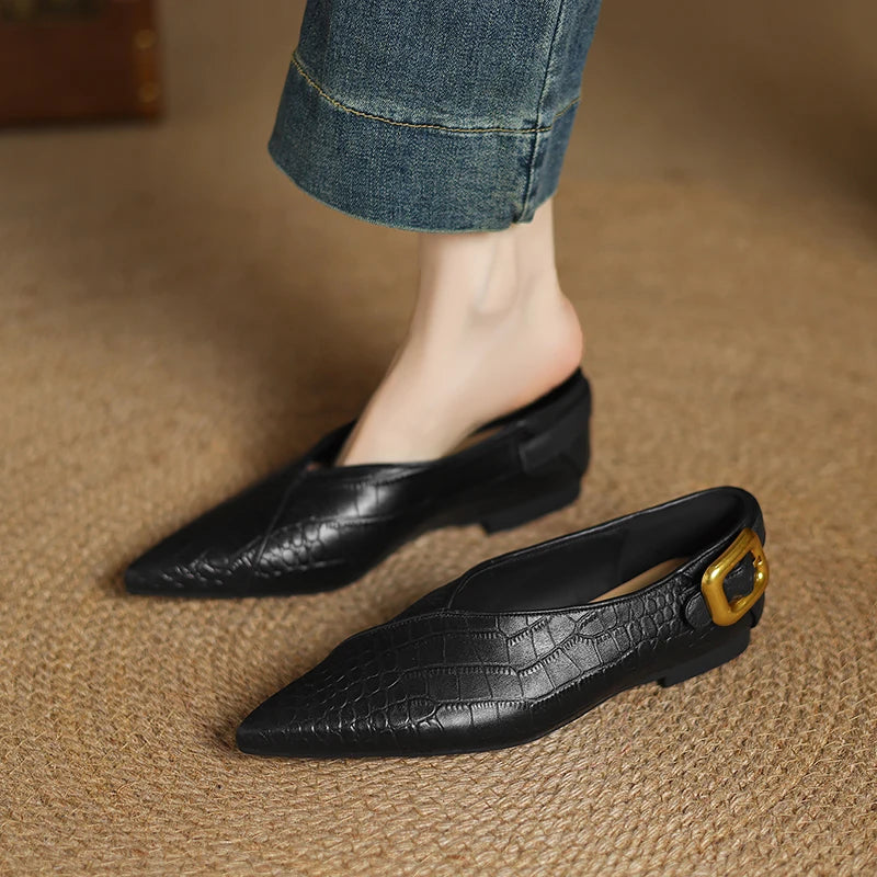 Women's Croc-Embossed Leather Pointed Toe Flats Corvine